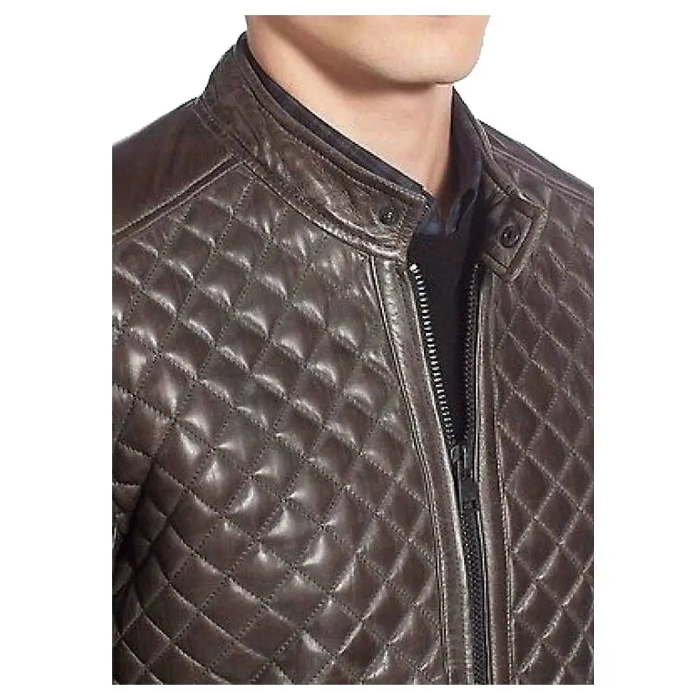 Mens Cafe Racer Diamond Leather Jacket-3