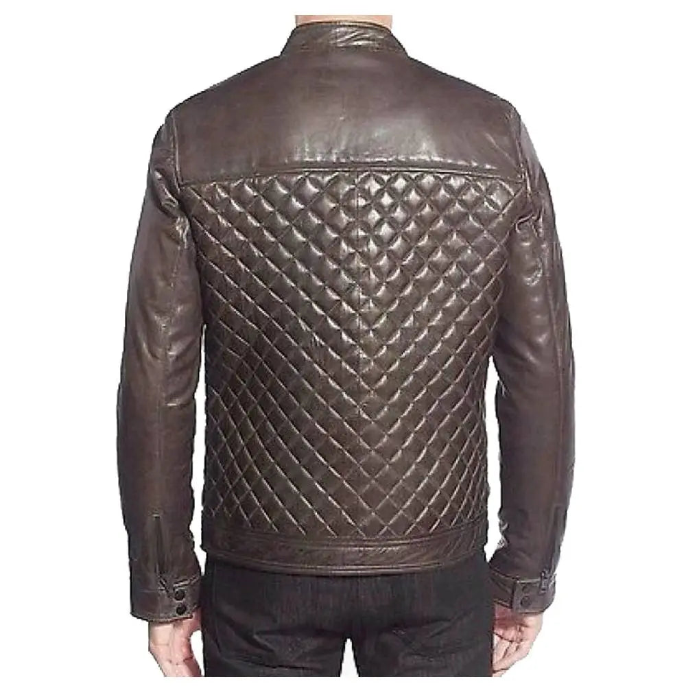 Mens Cafe Racer Diamond Leather Jacket-1
