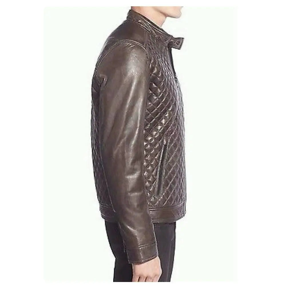 Mens Cafe Racer Diamond Leather Jacket-2