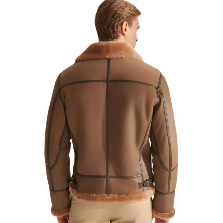 Mens Camel Brown Shearling Aviator Jacket-1