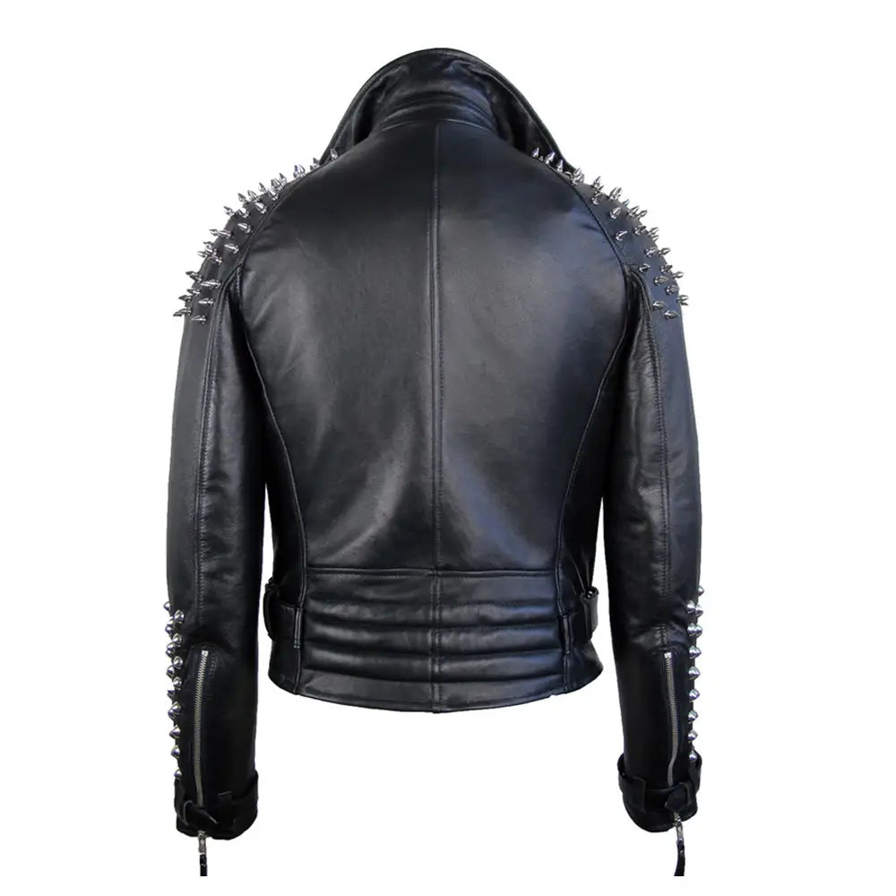Men's Classic Leather Jacket with Half Spiked & Studded Zip-Up-1