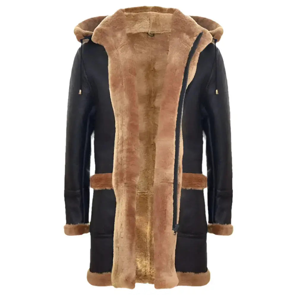 Mens Shearling Sheepskin Duffle Coat-2