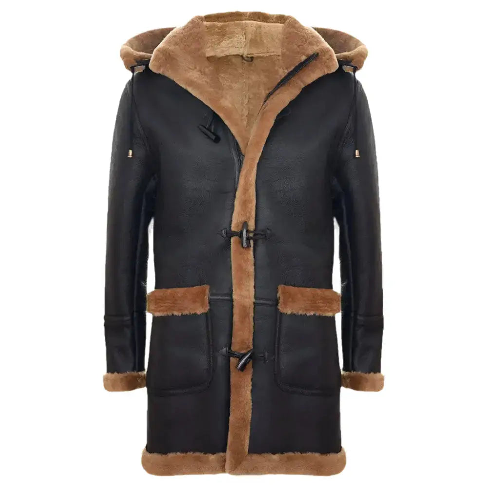 Mens Shearling Sheepskin Duffle Coat-0