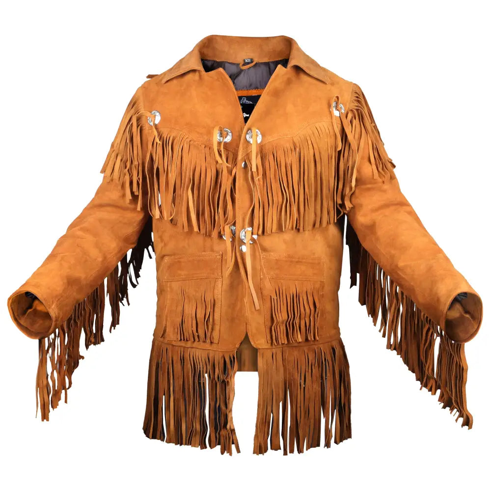 Men's Suede Western Fringe Cowboy Jacket-0