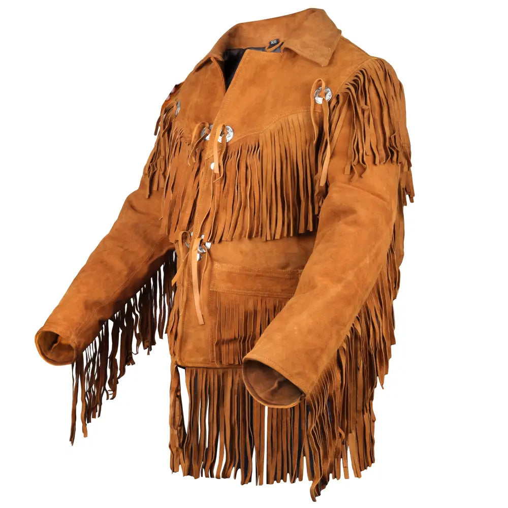 Men's Suede Western Fringe Cowboy Jacket-1