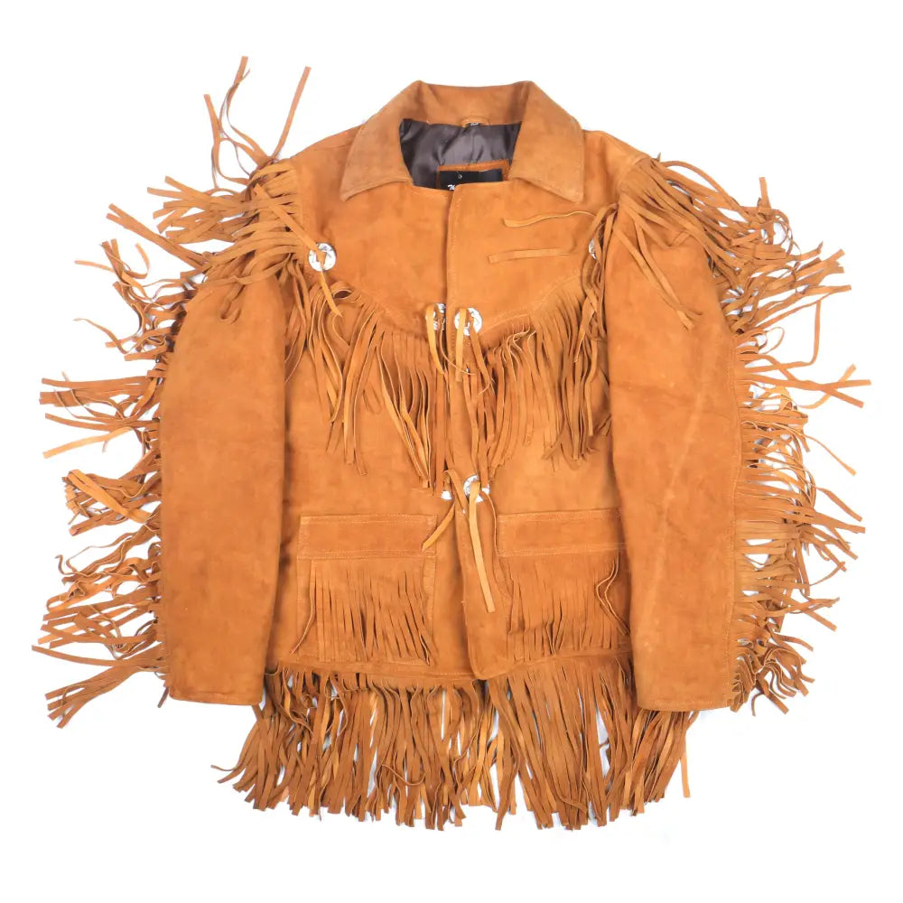 Men's Suede Western Fringe Cowboy Jacket-3