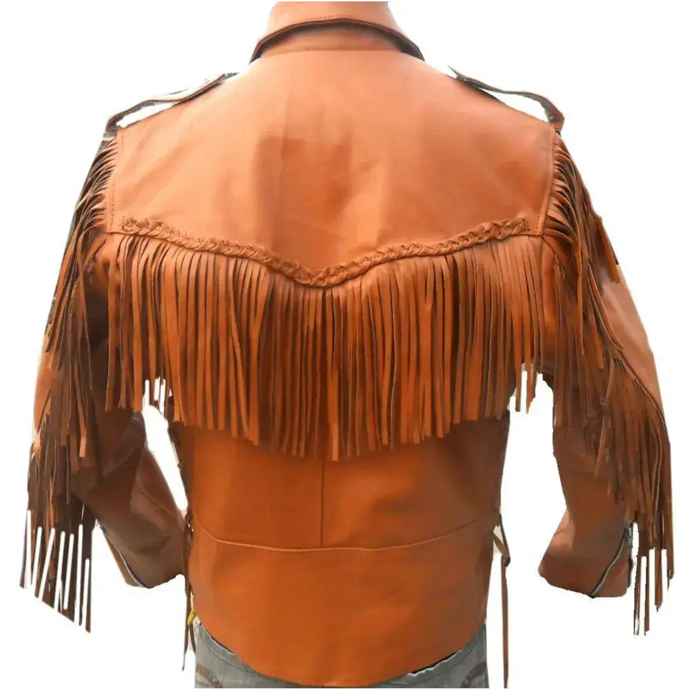 Men's Cowboy Western Fringed Leather Jacket-2