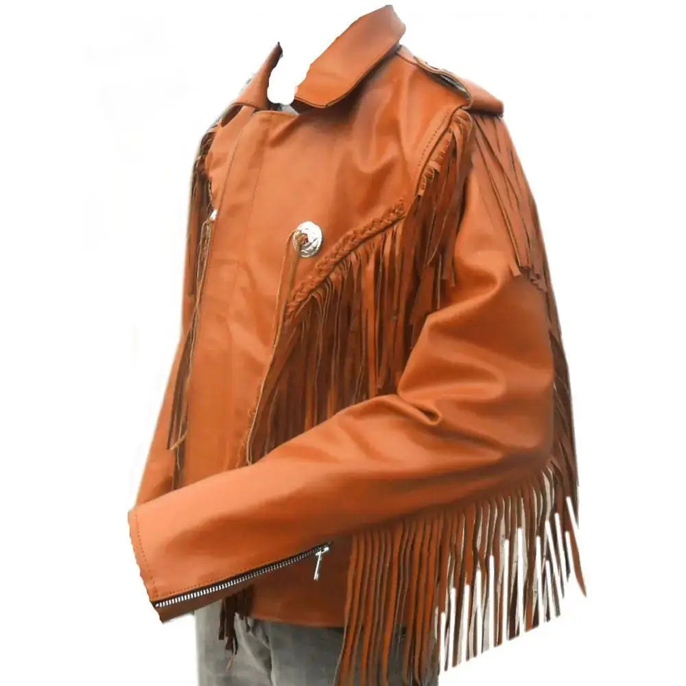 Men's Cowboy Western Fringed Leather Jacket-1