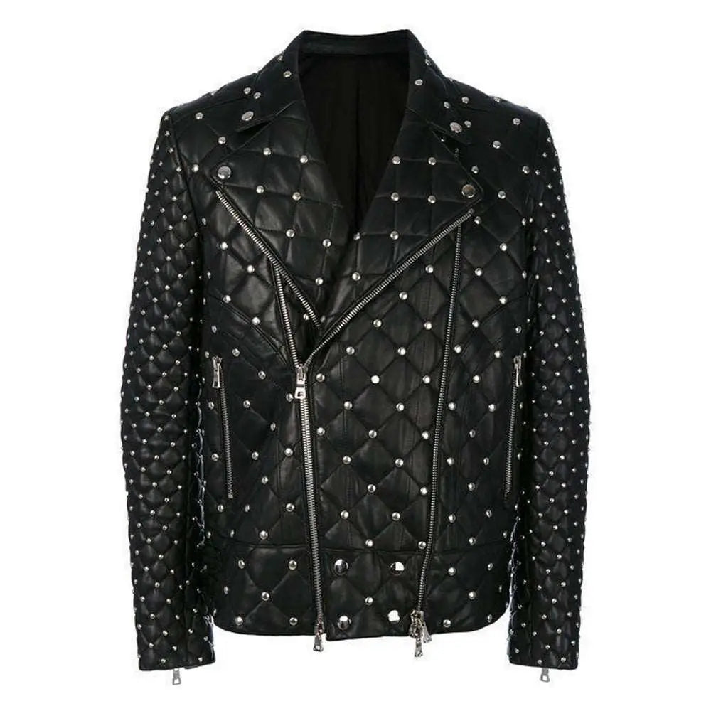 Men’s Silver Studded Leather Jacket-0