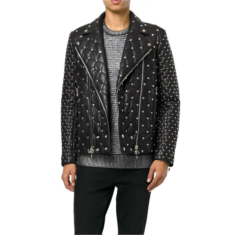 Men’s Silver Studded Leather Jacket-1