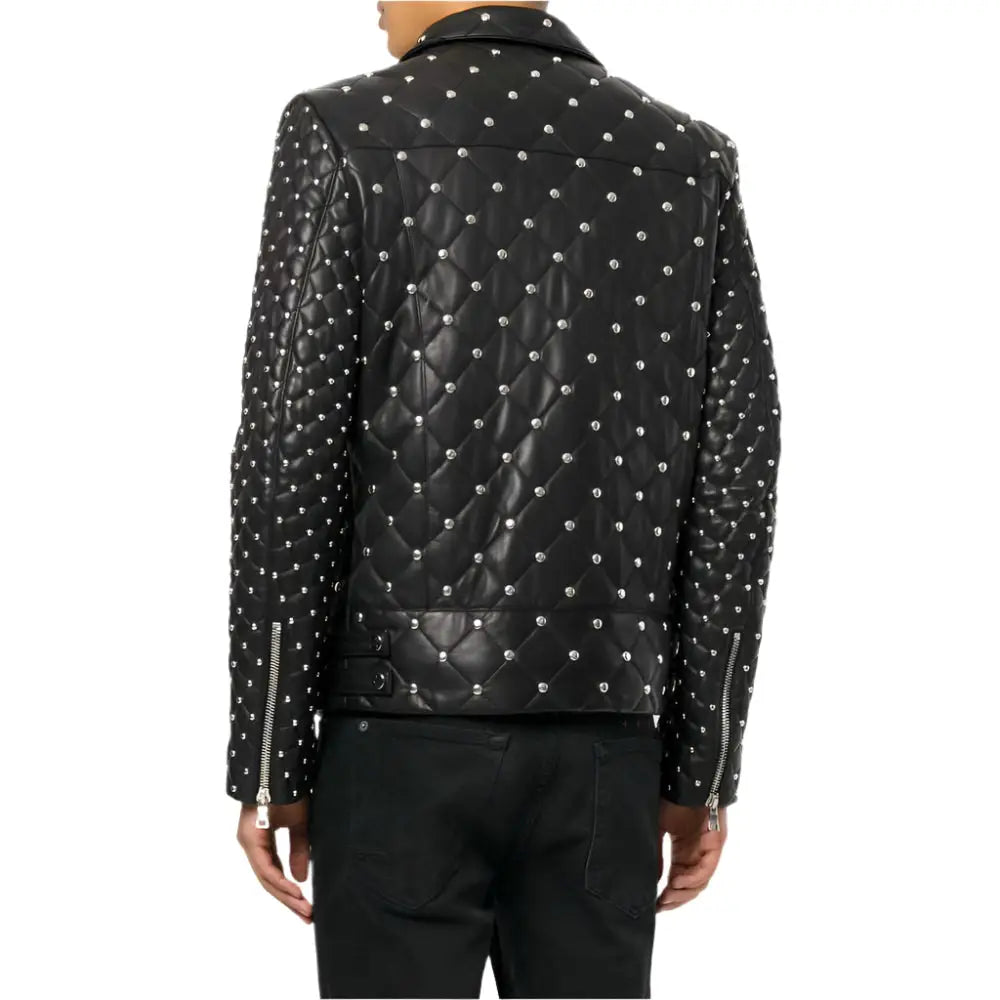 Men’s Silver Studded Leather Jacket-3