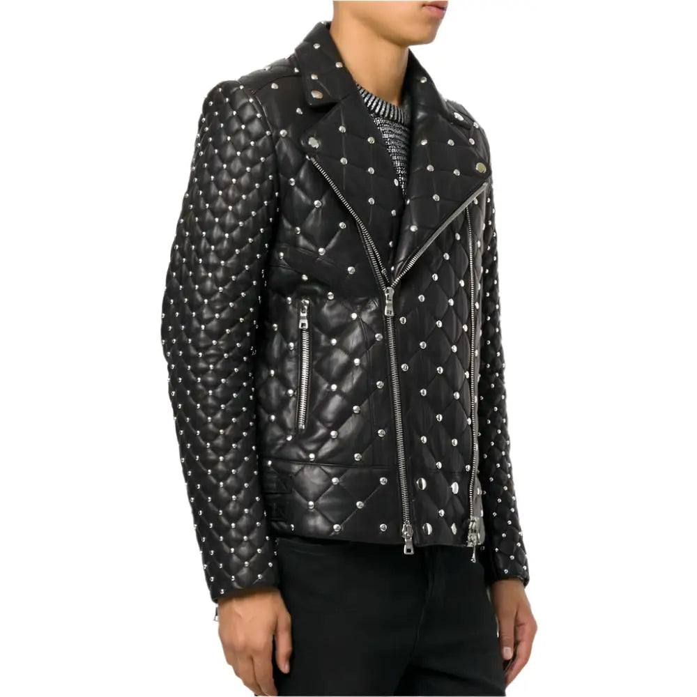 Men’s Silver Studded Leather Jacket-2