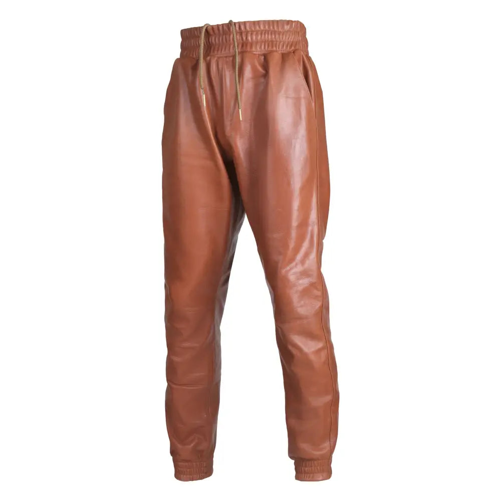 Mens Dark Brown Leather Rib Knit Pants-0