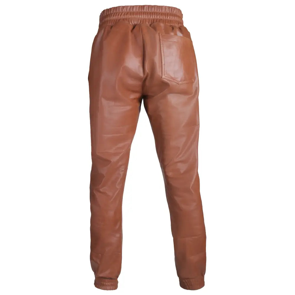 Mens Dark Brown Leather Rib Knit Pants-1