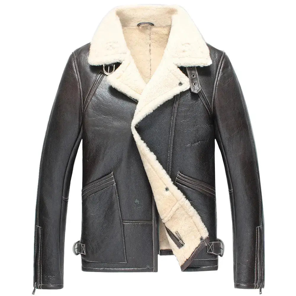 Men’s Dark Brown Shearling Leather Aviator Jacket-0