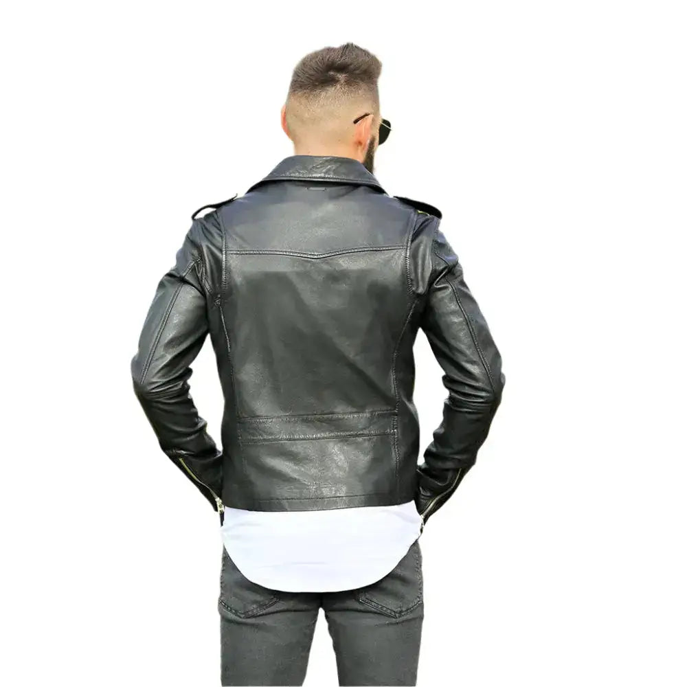 Men’s Sheepskin Leather Biker Jacket-2