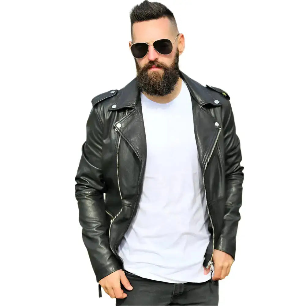 Men’s Sheepskin Leather Biker Jacket-1