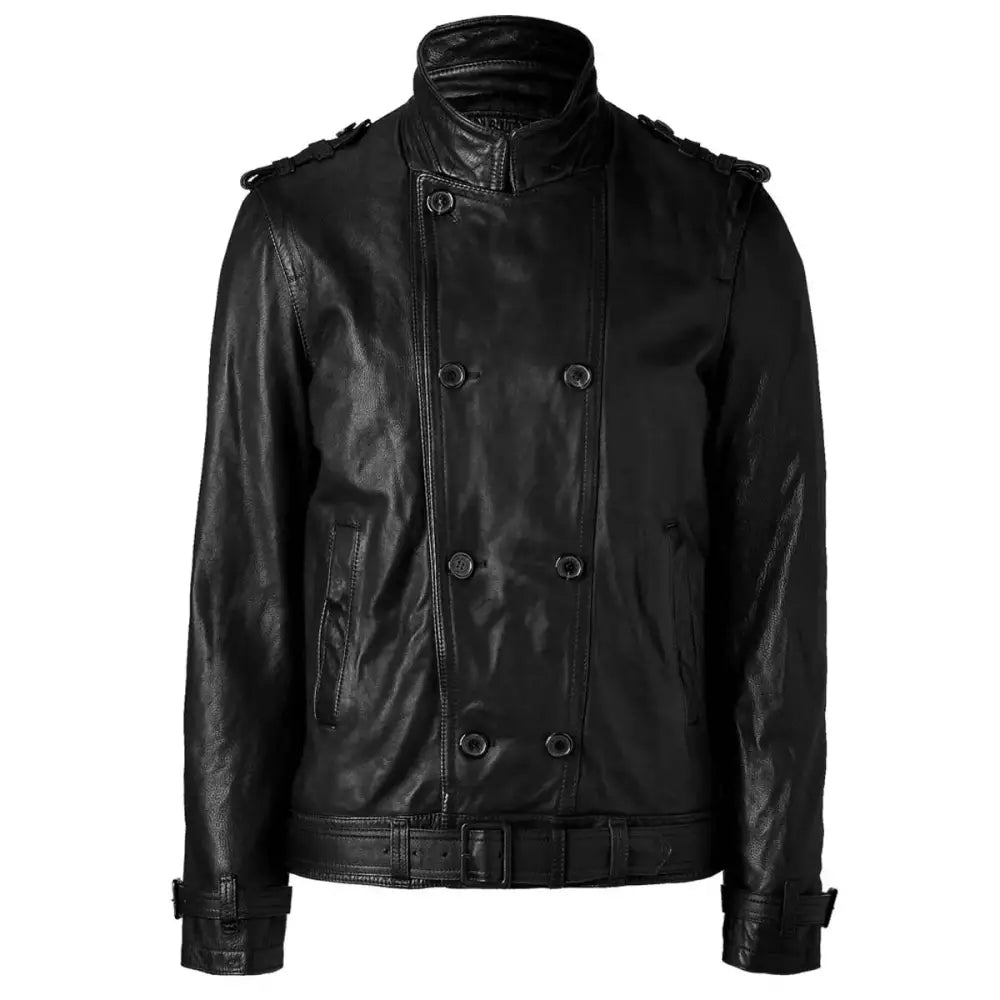 Mens Double Breasted Leather Jacket-0