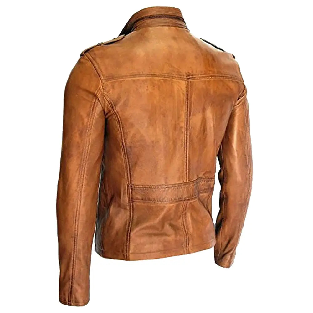 Men’s Tan Lambskin Leather Moto Jacket-1