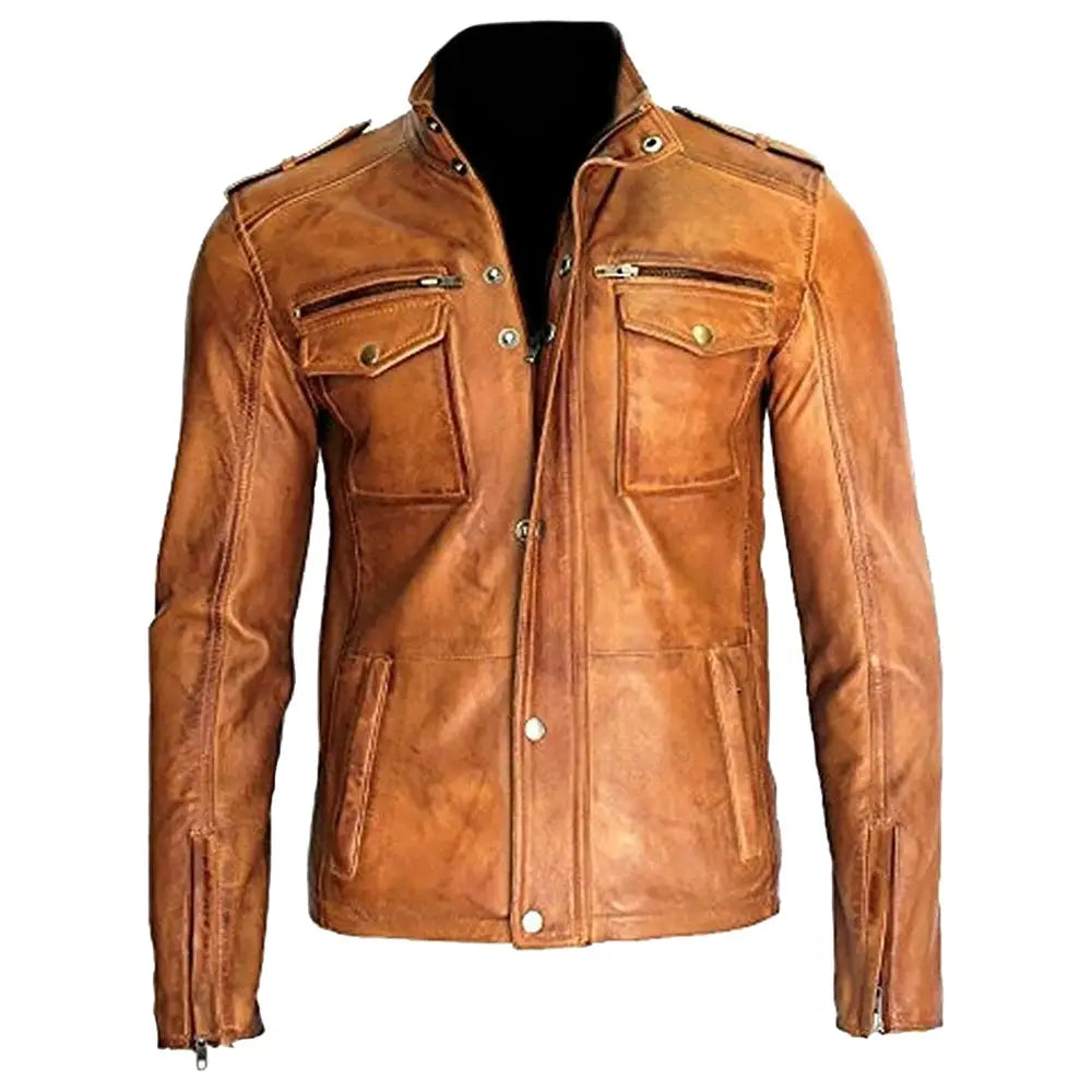 Men’s Tan Lambskin Leather Moto Jacket-0