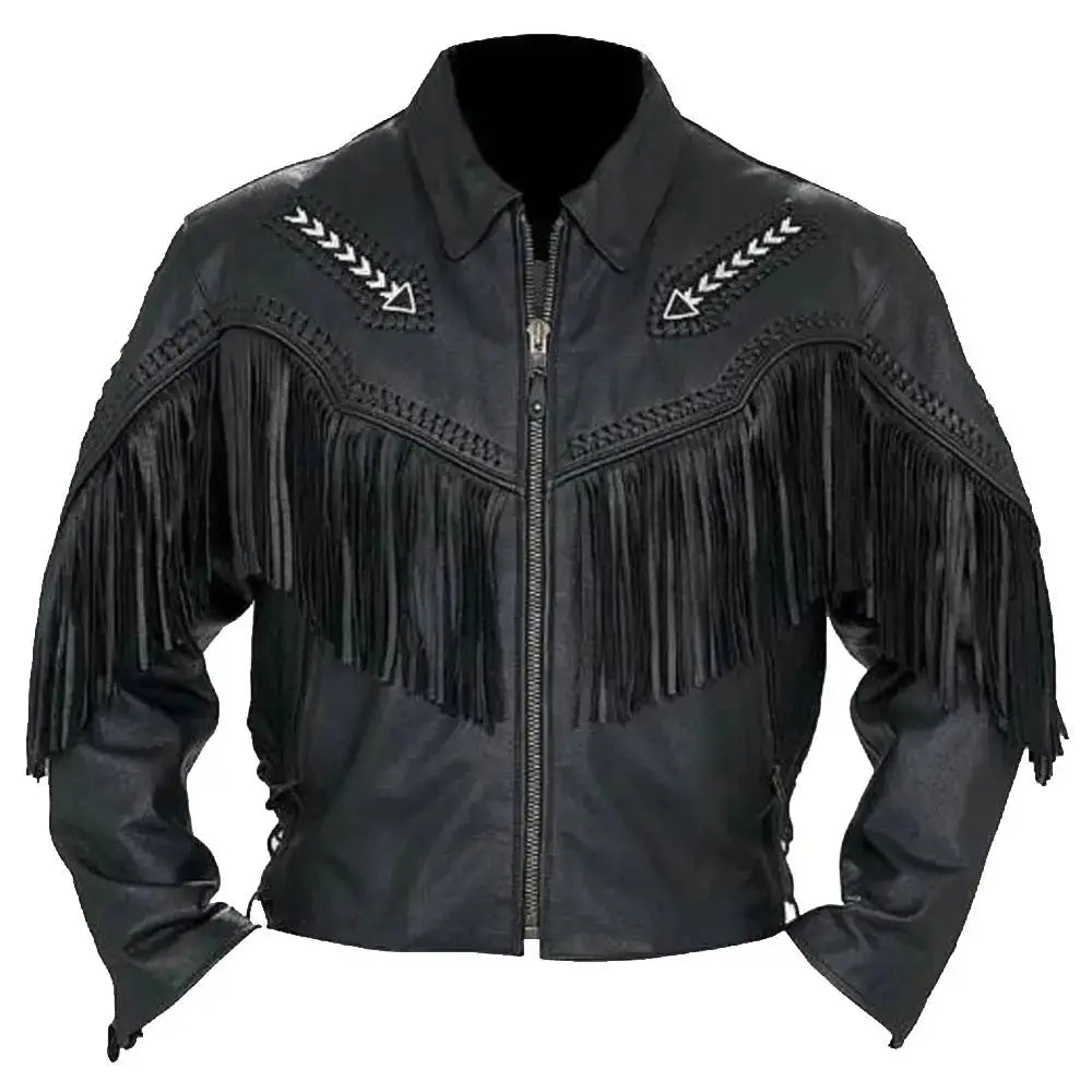 Men's Western Style Arrow Leather Motorbike Jacket-0