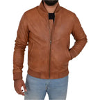 Men’s Tan Leather Varsity Bomber Jacket-2
