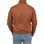 Men’s Tan Leather Varsity Bomber Jacket-1
