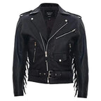 Real Leather Studded Tassled Jacket-0