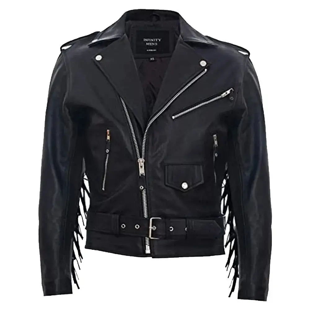 Real Leather Studded Tassled Jacket-0