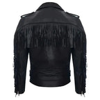 Real Leather Studded Tassled Jacket-1