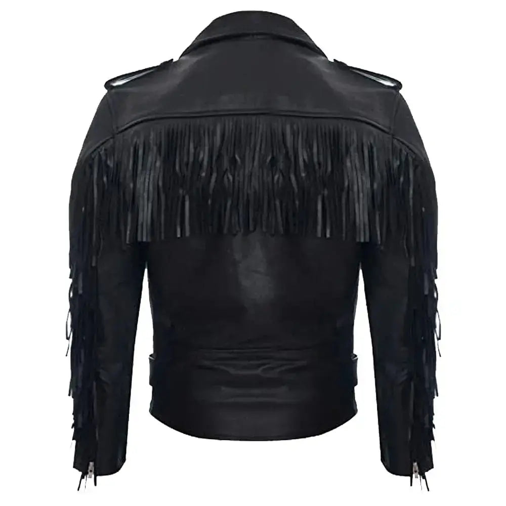 Real Leather Studded Tassled Jacket-1