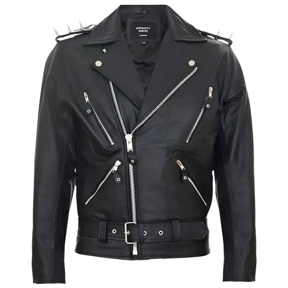 Men’s Fringe Leather Studded Motorcycle Jacket-0