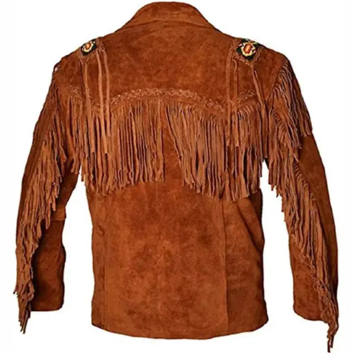 Men's Tan Suede Western Fringe Leather Jacket-1