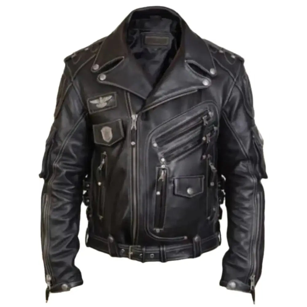 Men’s Genuine Cowhide Premium Leather Motorcycle Jacket-0