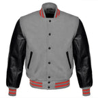 Mens Gray Wool Varsity Bomber Jacket-0