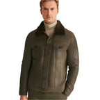 Men's Green Sheepskin Aviator Jacket-0