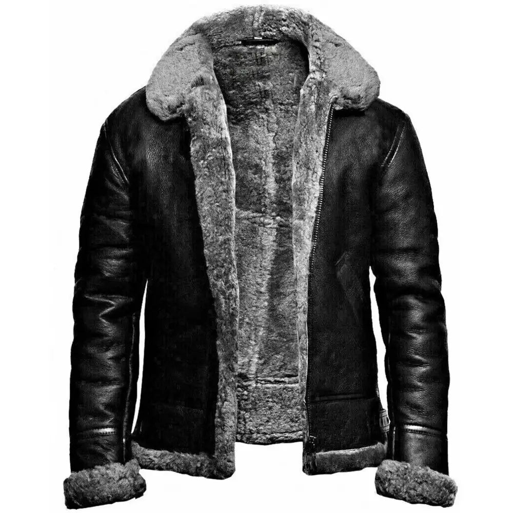 Mens Grey Leather Aviator Bomber Jacket-0