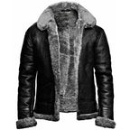 Mens Grey Leather Aviator Bomber Jacket-0