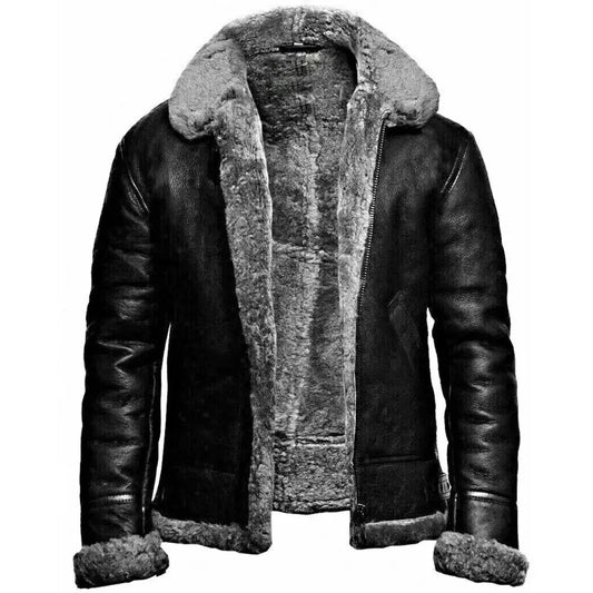 Mens Grey Leather Aviator Bomber Jacket-0