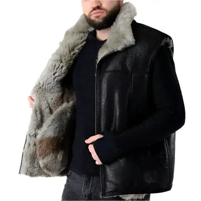 Mens Black Sheepskin Vest-2