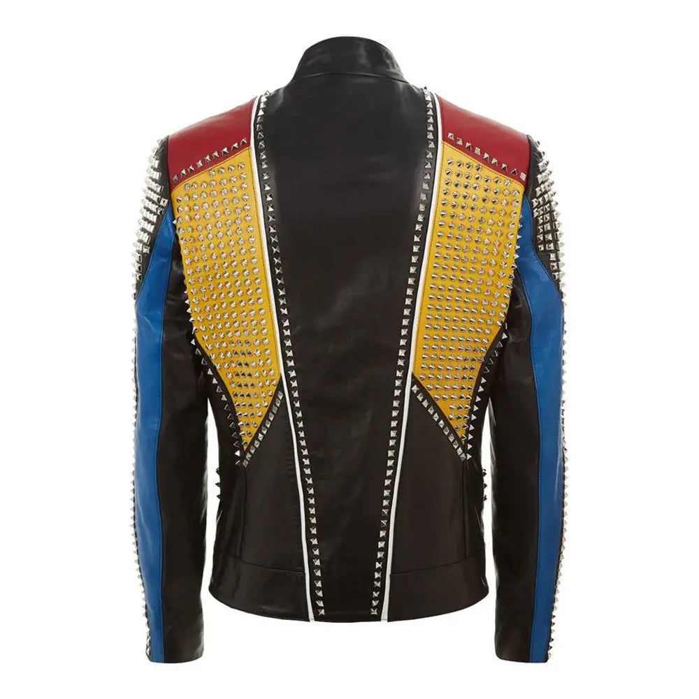 Men’s Handmade Multicolor Studded Leather Jacket-1