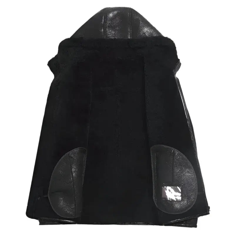 Men's Hooded Sheepskin Winter Coat with Faux Fur-2