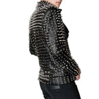 Men’s Lambskin Leather Jacket with Full Silver Studded Detail-2