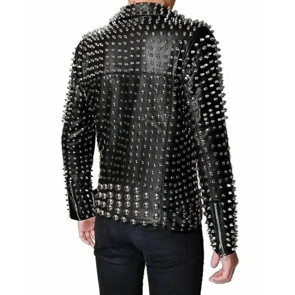 Men’s Lambskin Leather Jacket with Full Silver Studded Detail-1