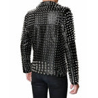 Men’s Lambskin Leather Jacket with Full Silver Studded Detail-1