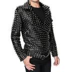 Men’s Lambskin Leather Jacket with Full Silver Studded Detail-0
