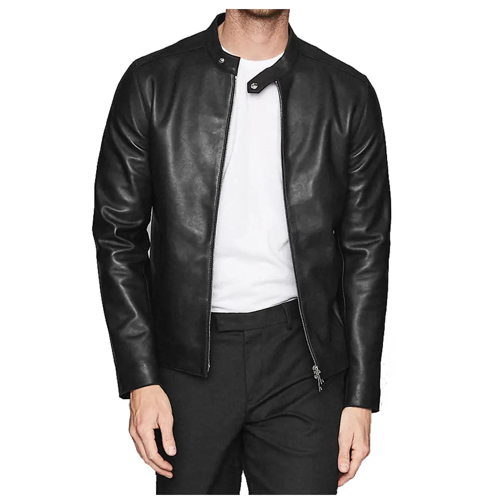 Men's Leather Café Racer Jacket-0