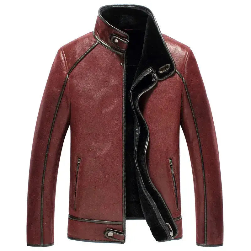 Men’s Maroon Classic Sheepskin Shearling Aviator Jacket-0