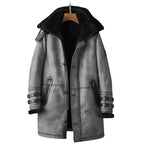 Men’s Metallic Gray Shearling B7 Bomber Long Coat-0
