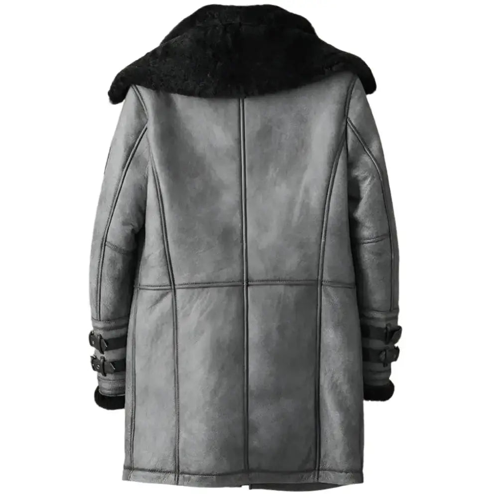 Men’s Metallic Gray Shearling B7 Bomber Long Coat-1